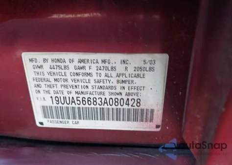 2003 Acura Tl 3.2 из США, поврежденный, VIN 19UUA56683A080428